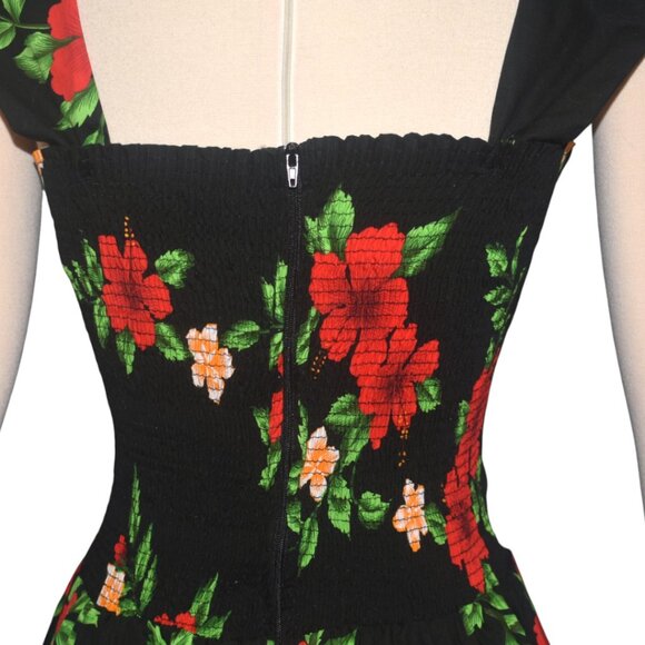 Royal Hawaiian Creations Cotton Black Hibiscus Sundress Retro VLV Pocket M - Picture 4 of 7
